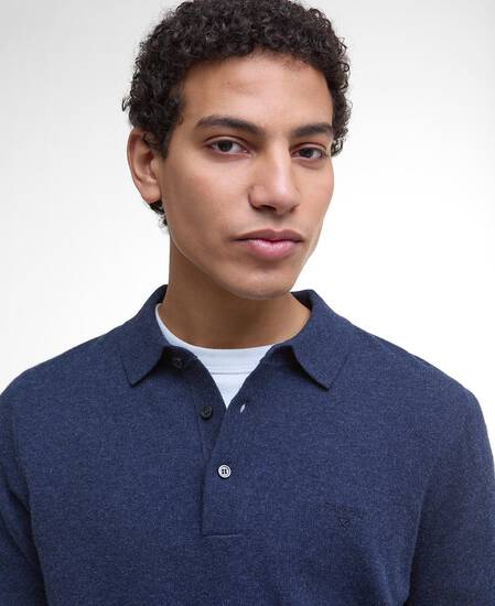 Hutherston Knitted Polo Shirt Navy Marl