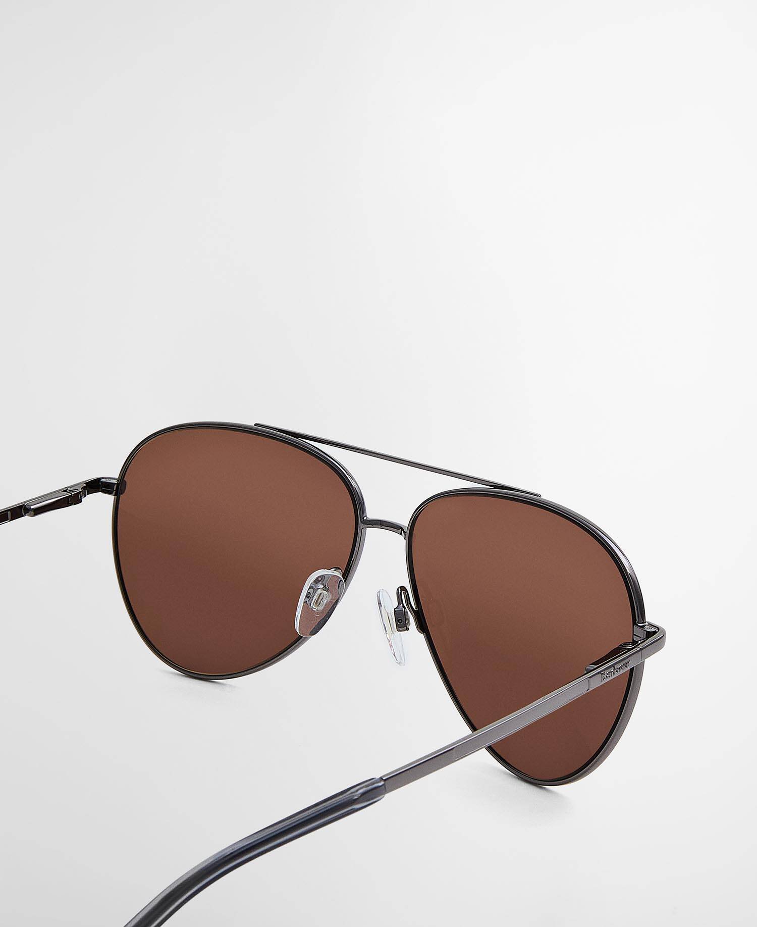 Round Aviator Sunglasses Gun Metal image number 2