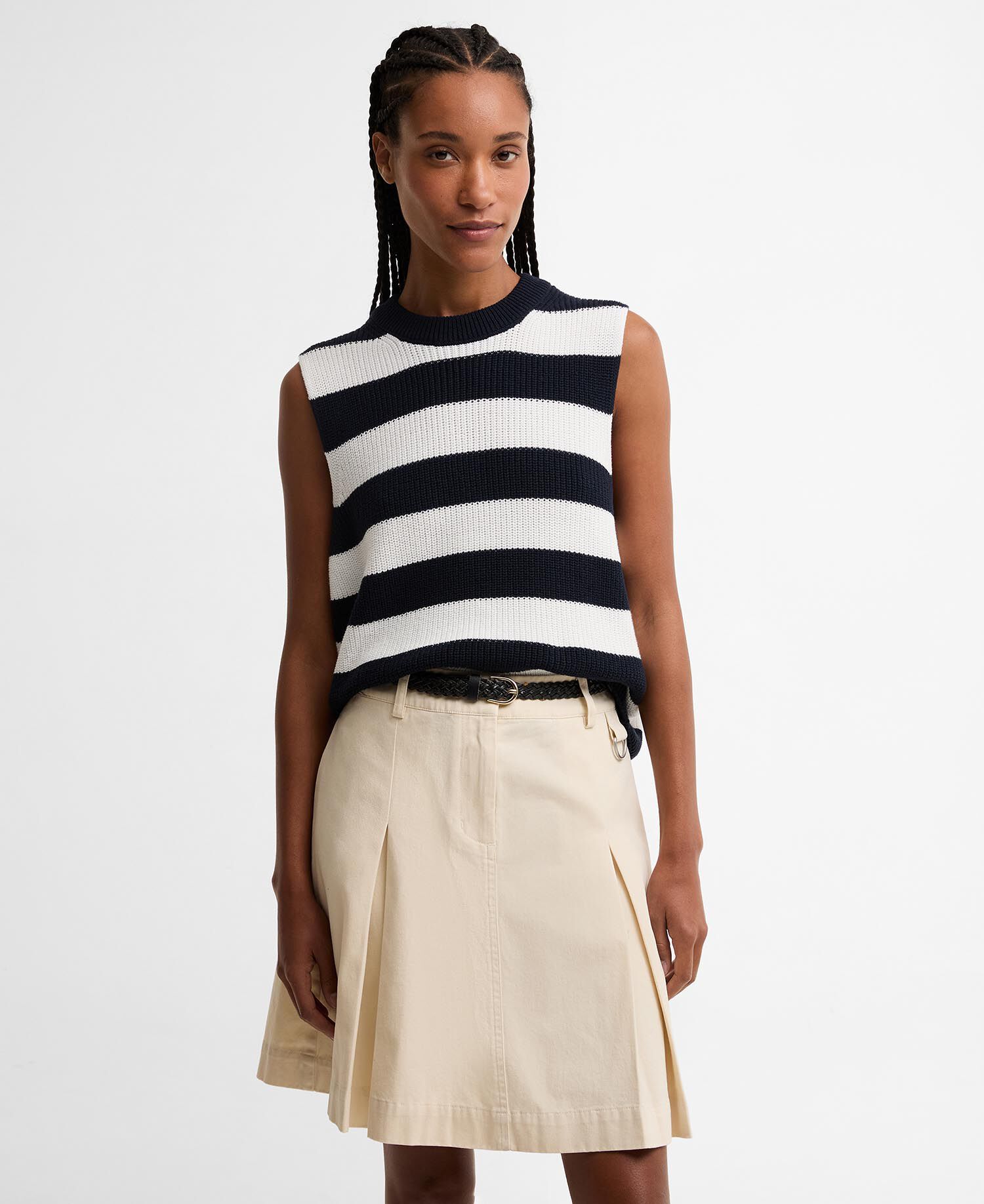Cartmel Striped Knitted Vest Dark Navy Stripe