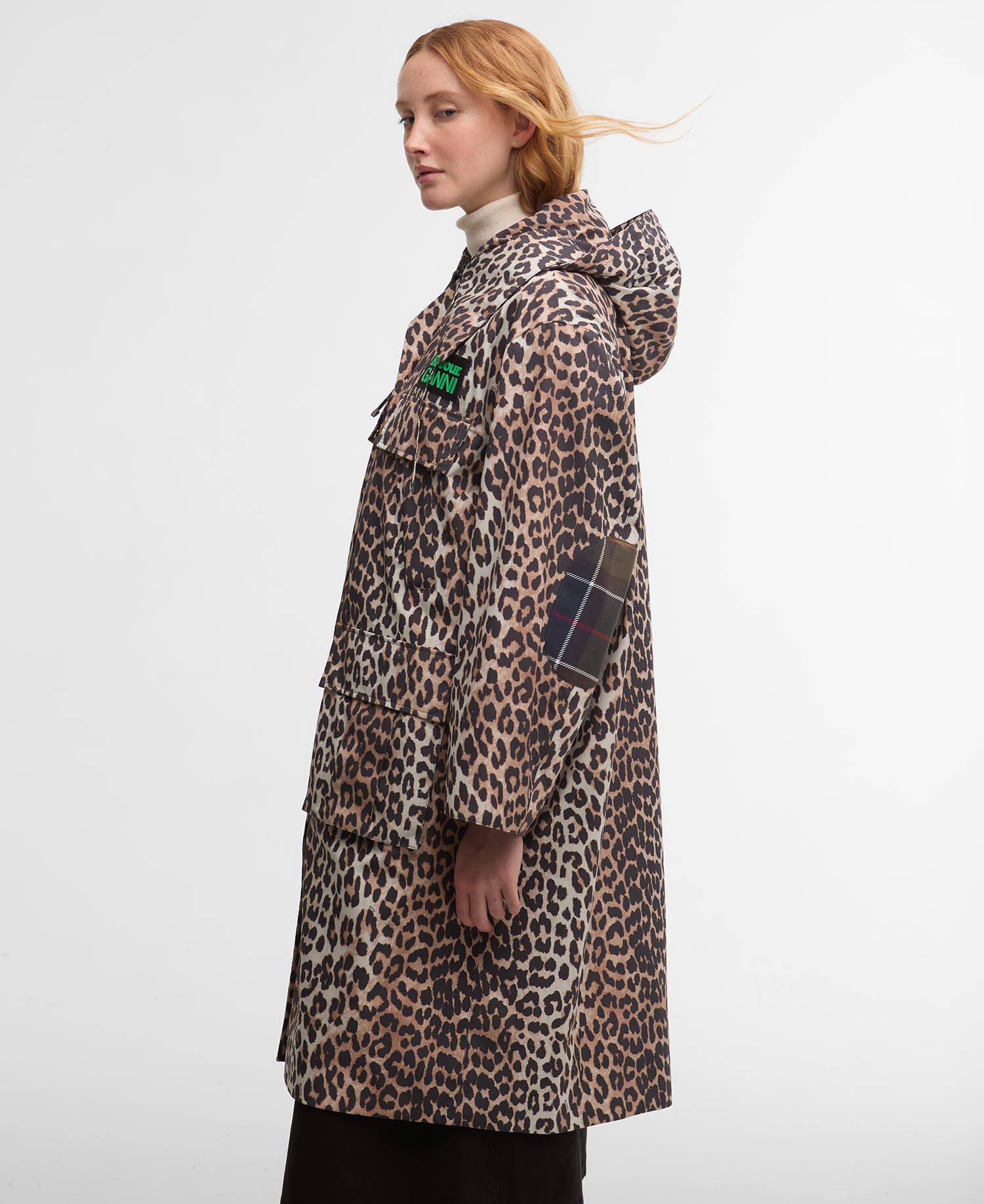 Barbour x GANNI Leopard Print Waterproof Parka Jacket Ganni Leopard Print image number 3