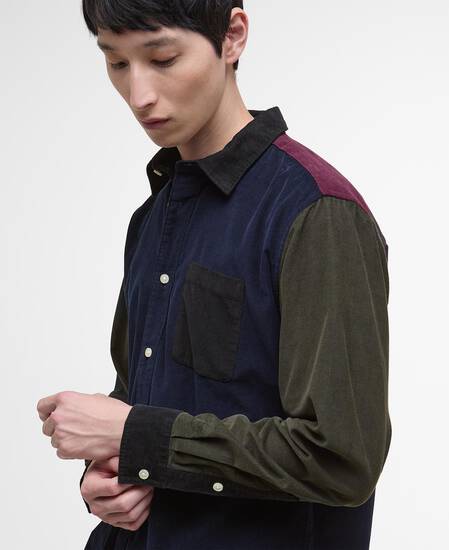 Patchwork Oversized Cord Shirt Navy/Red/Forest