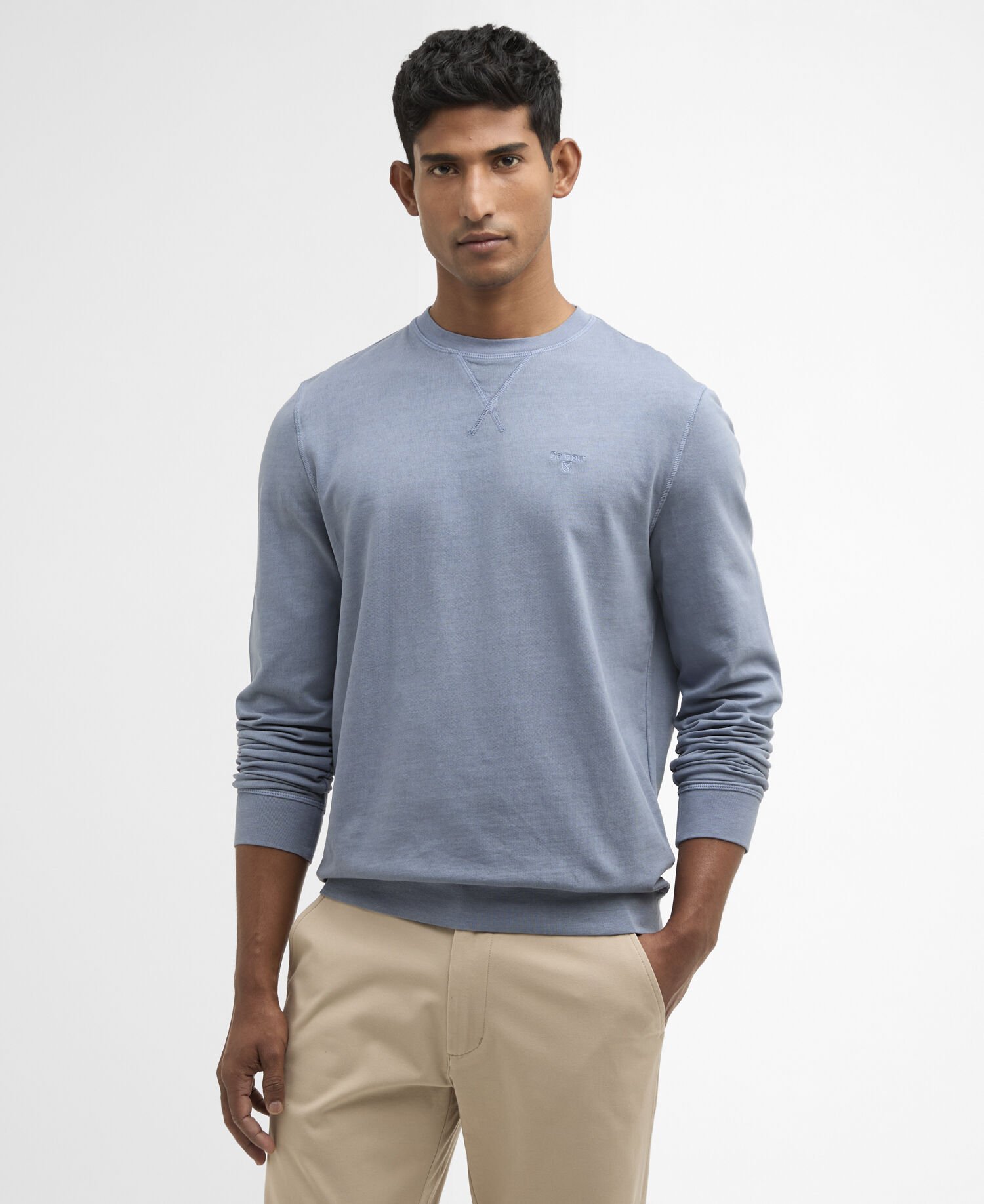 Sweatshirt Washed Tartan Rundhalsausschnitt Washed Blue