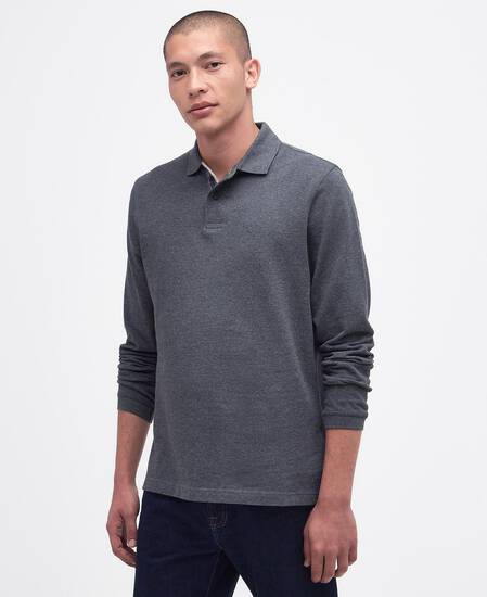 Essential Long-Sleeved Polo Shirt Slate Marl Essential Long-Sleeved Polo Shirt Slate Marl