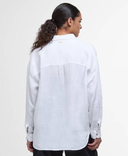 Hampton Relaxed Linen Shirt White/Safari Dress Tartan