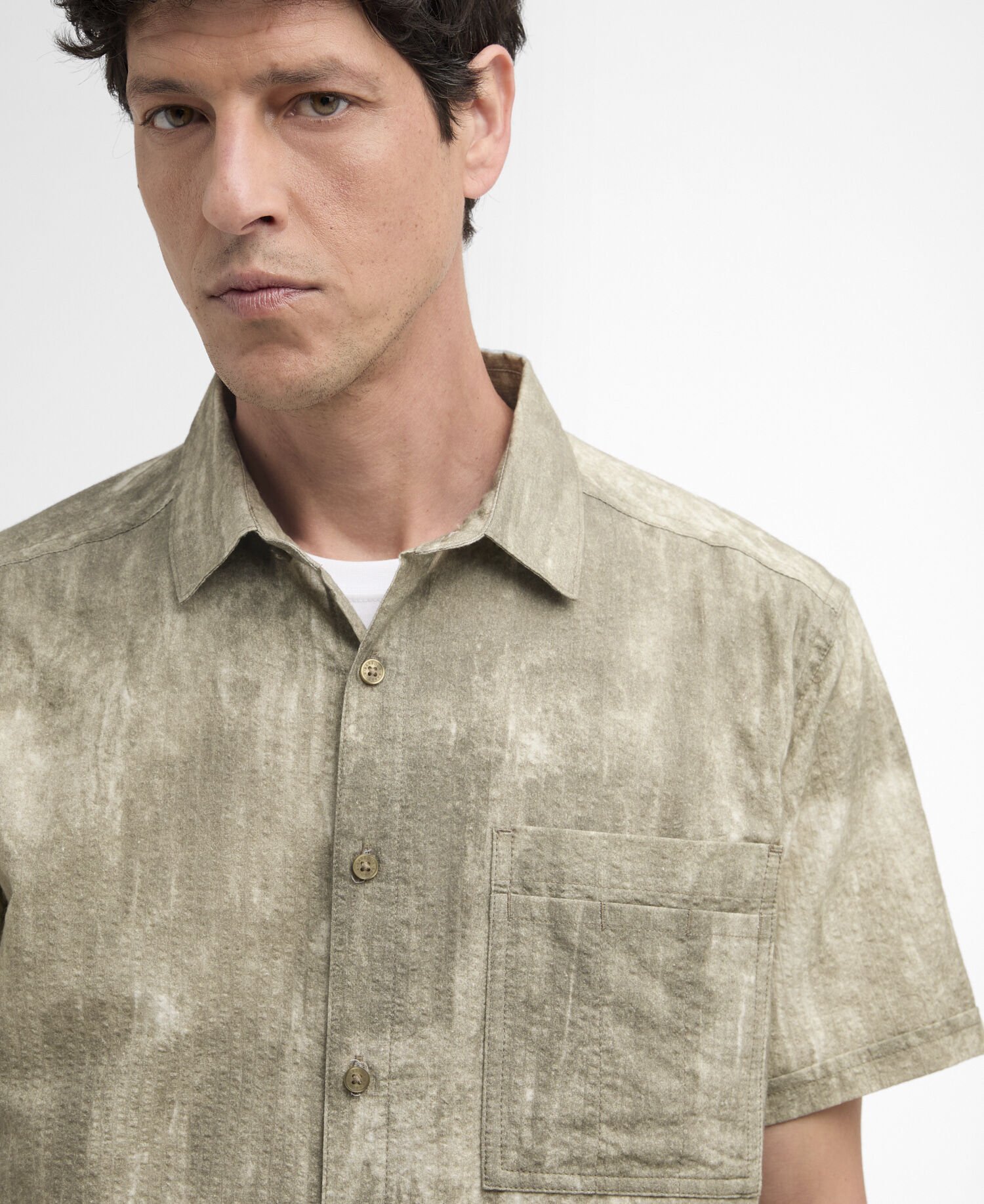 Ross Printed Short-Sleeved Relaxed Shirt Grey Olive