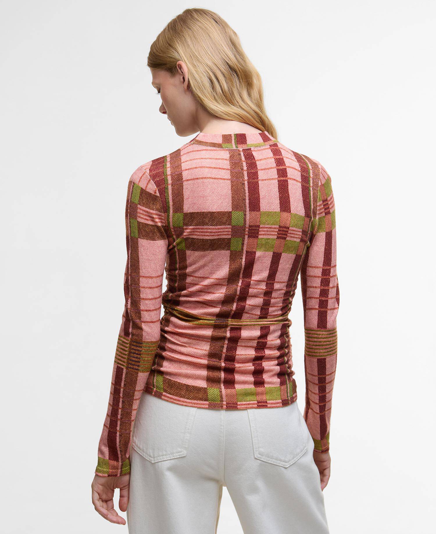 Barbour FARM Rio Thalita Long-Sleeved Knitted Top Pink Tartan image number 2