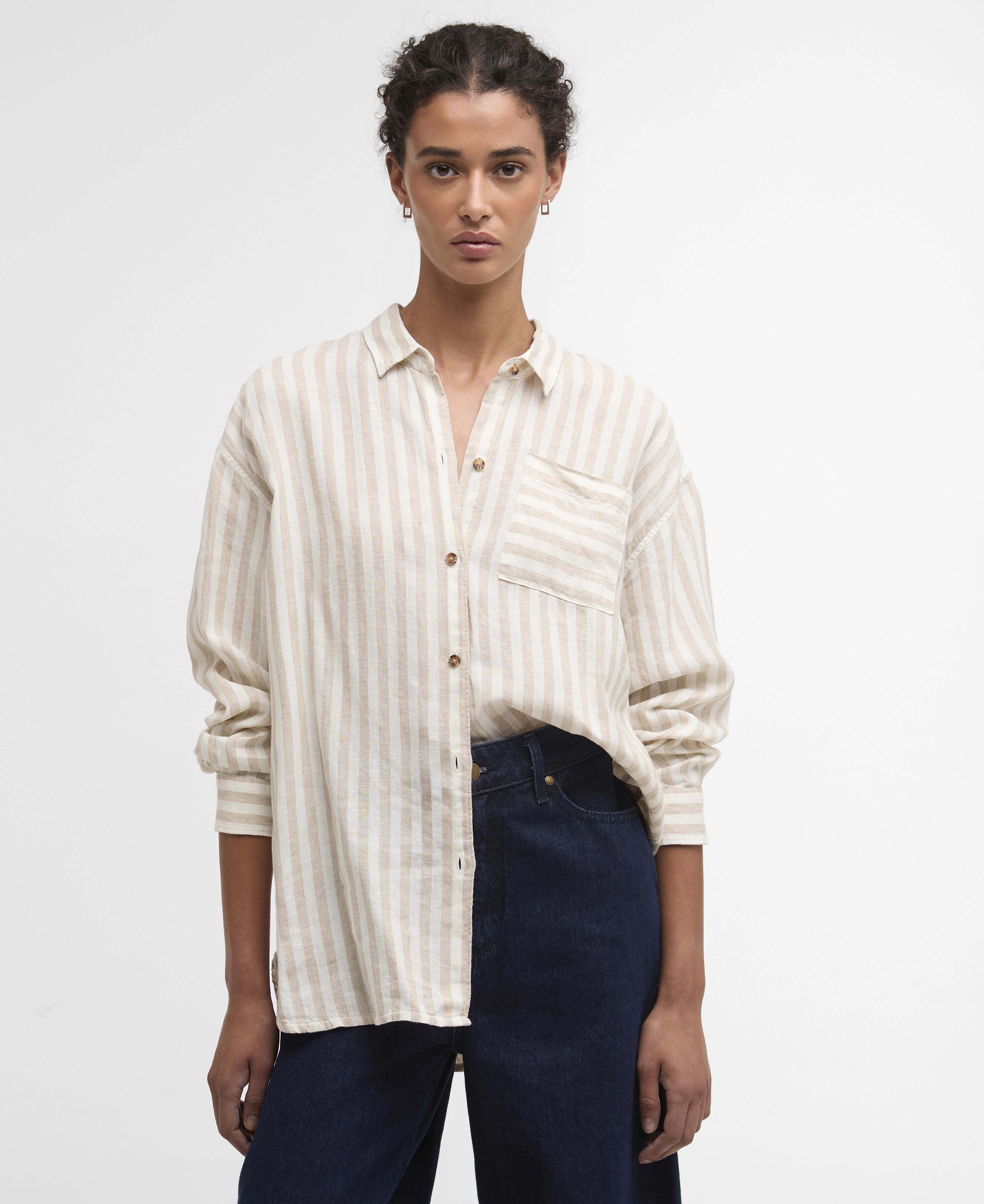 Annie Striped Linen Shirt Light Sand Stripe