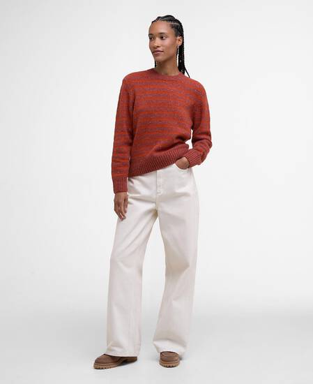 Claydon Striped Crew Neck Jumper Burnt Orange Stripe