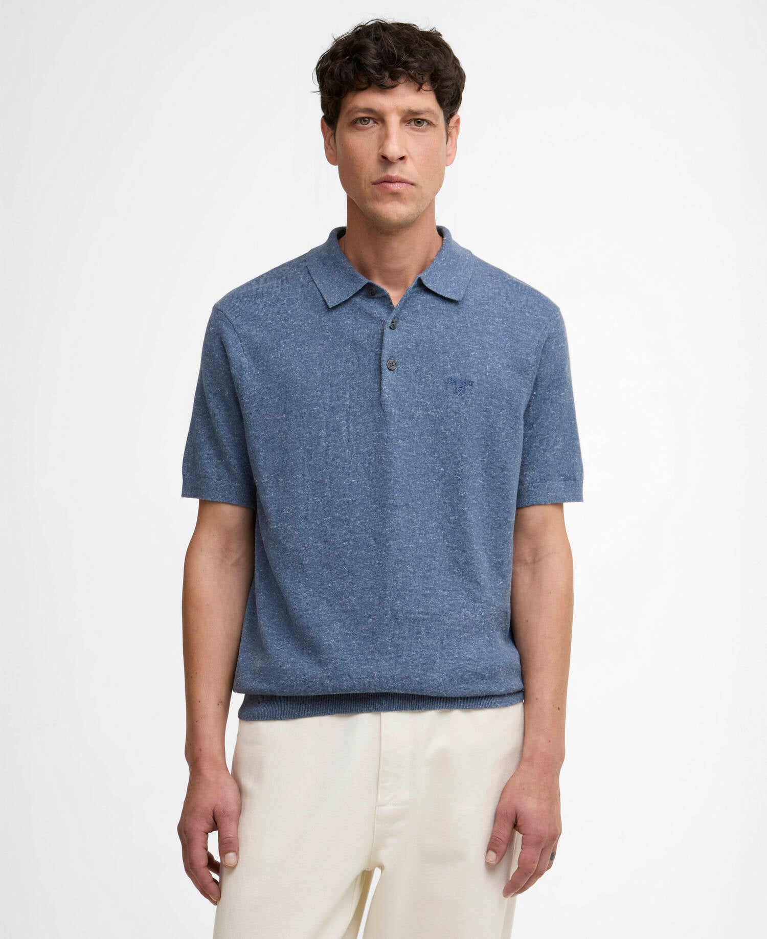 Muston Linen-Blend Knitted Polo Shirt Denim image number 0