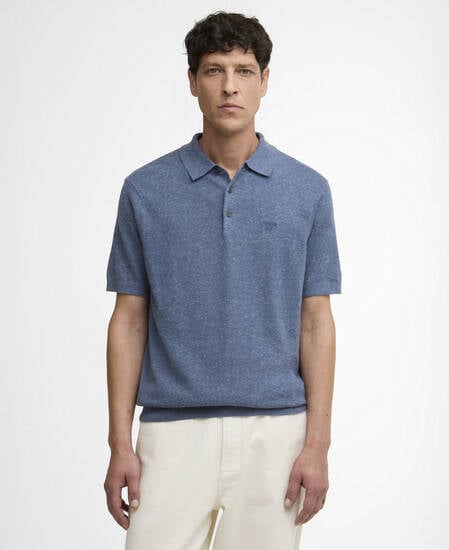 Muston Linen-Blend Knitted Polo Shirt Denim