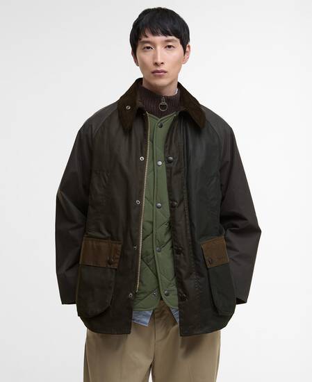 Patchwork Oversized Bedale Waxed Jacket Sage Multi