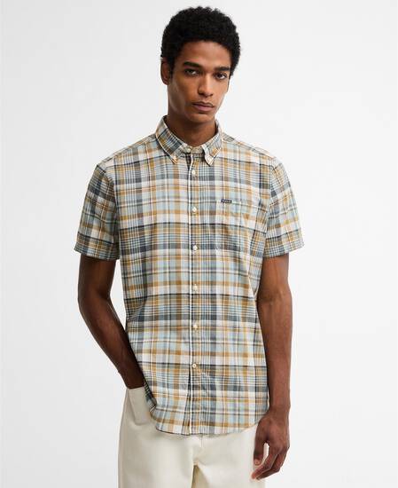 Baycliff Checked Tailored Short-Sleeved Shirt Whisper White