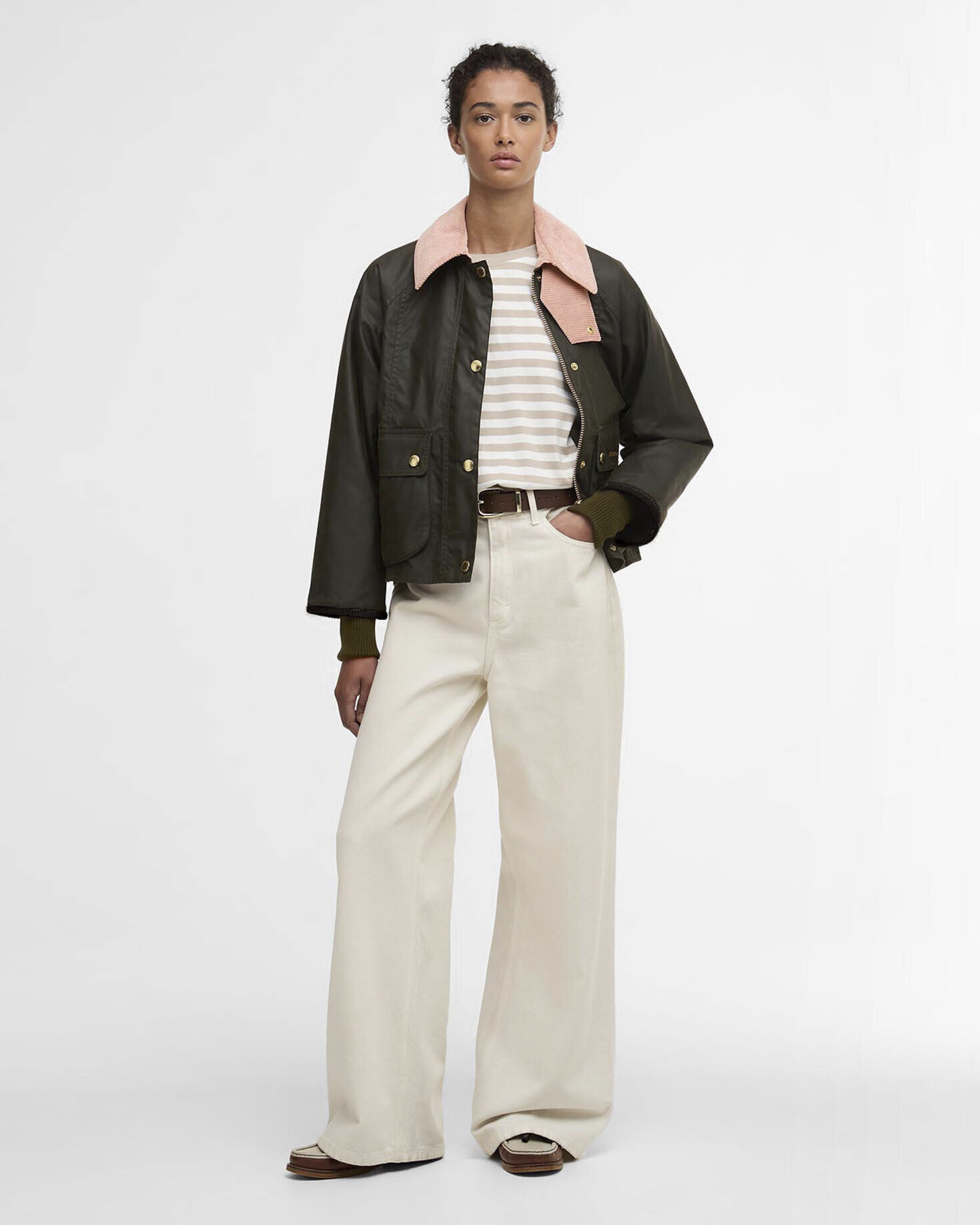 Cropped Beadnell Waxed Jacket Archive Olive/Ancient/Gardenia