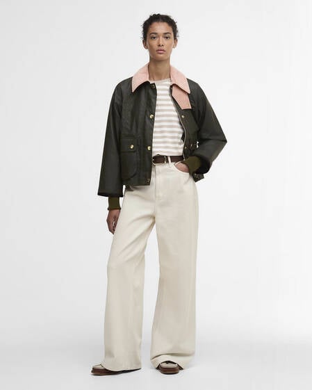 Cropped Beadnell Waxed Jacket Archive Olive/Ancient/Gardenia