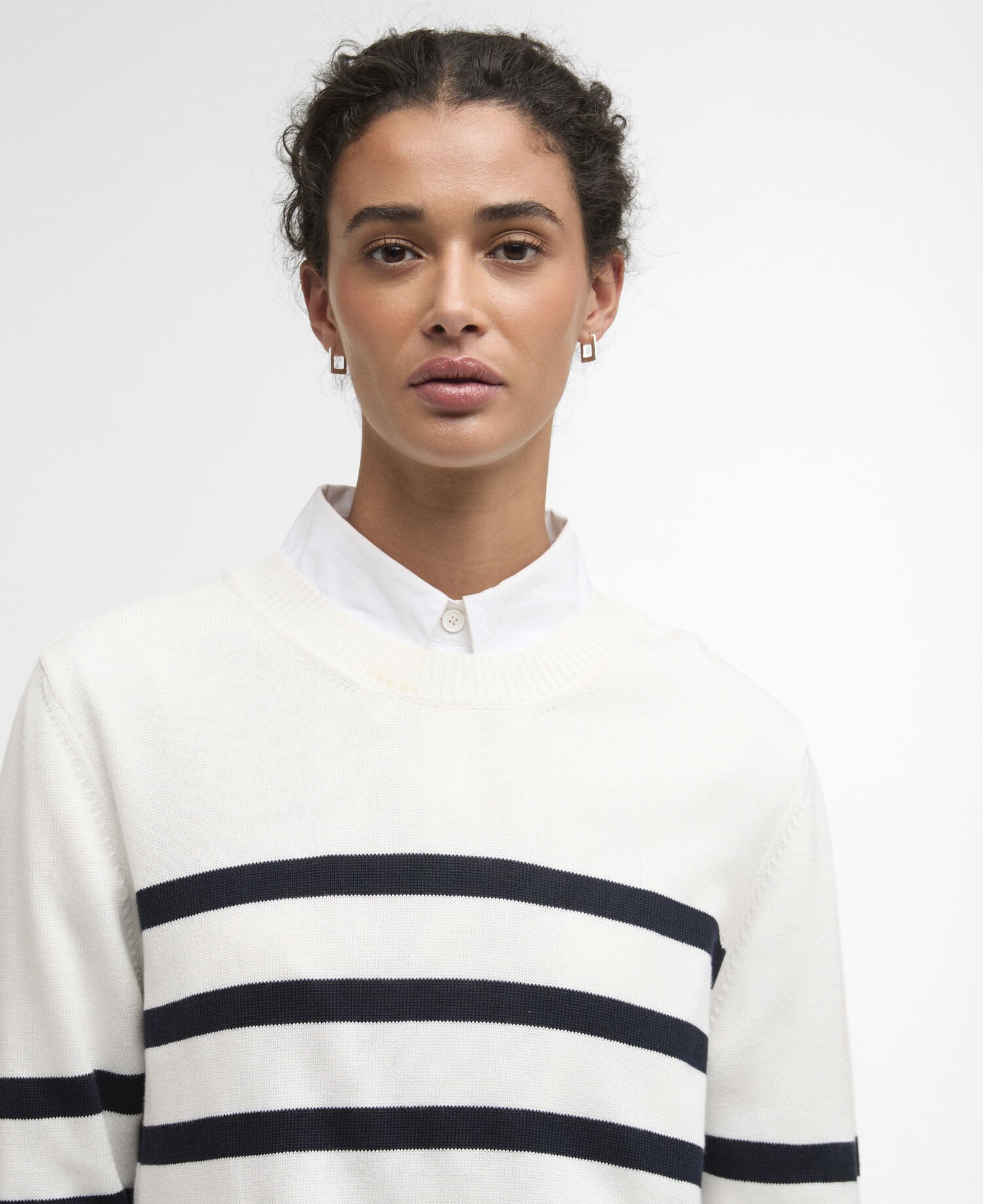 Fern Striped Crew Neck Jumper Cloud/Navy