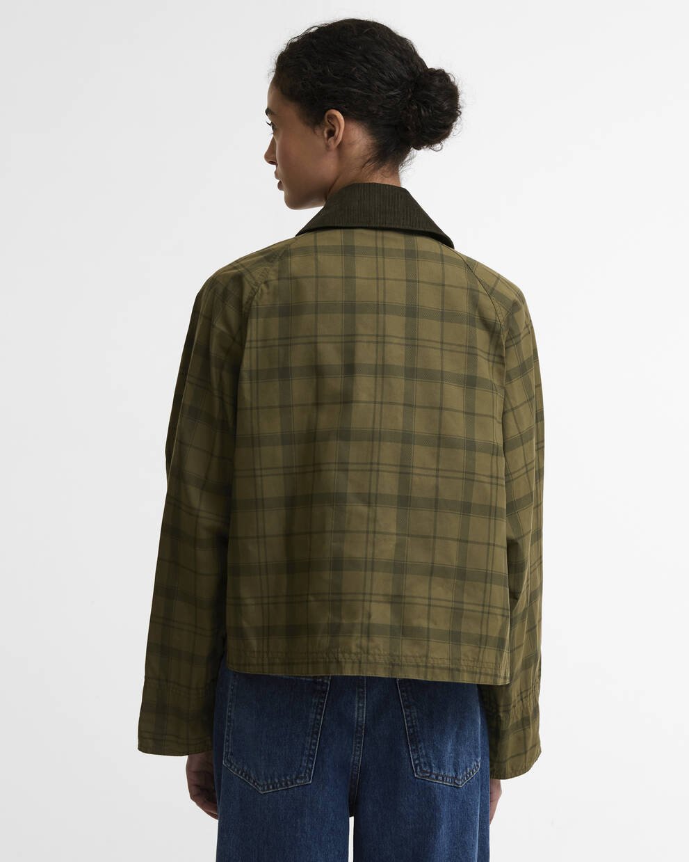 Tartan Cropped Beadnell Casual Jacket Dusky Green Tartan/Highland