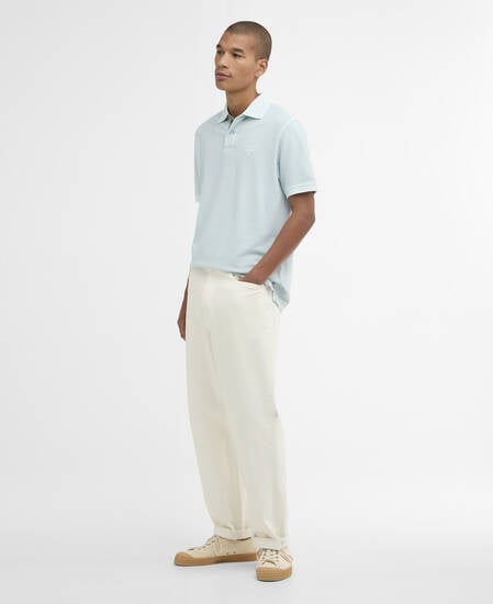 Washed Tartan Tailored Pique Polo Washed Sky