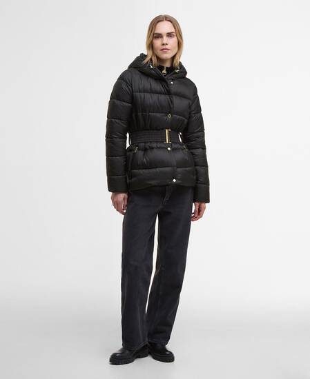 Piumino Track Line dal taglio corto Black/Jasmine Leopard Print