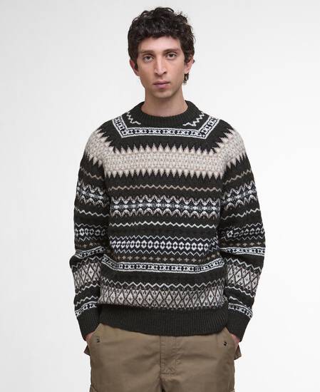 Pullover Hase Fair Isle Rundhalsausschnitt Olive Ink