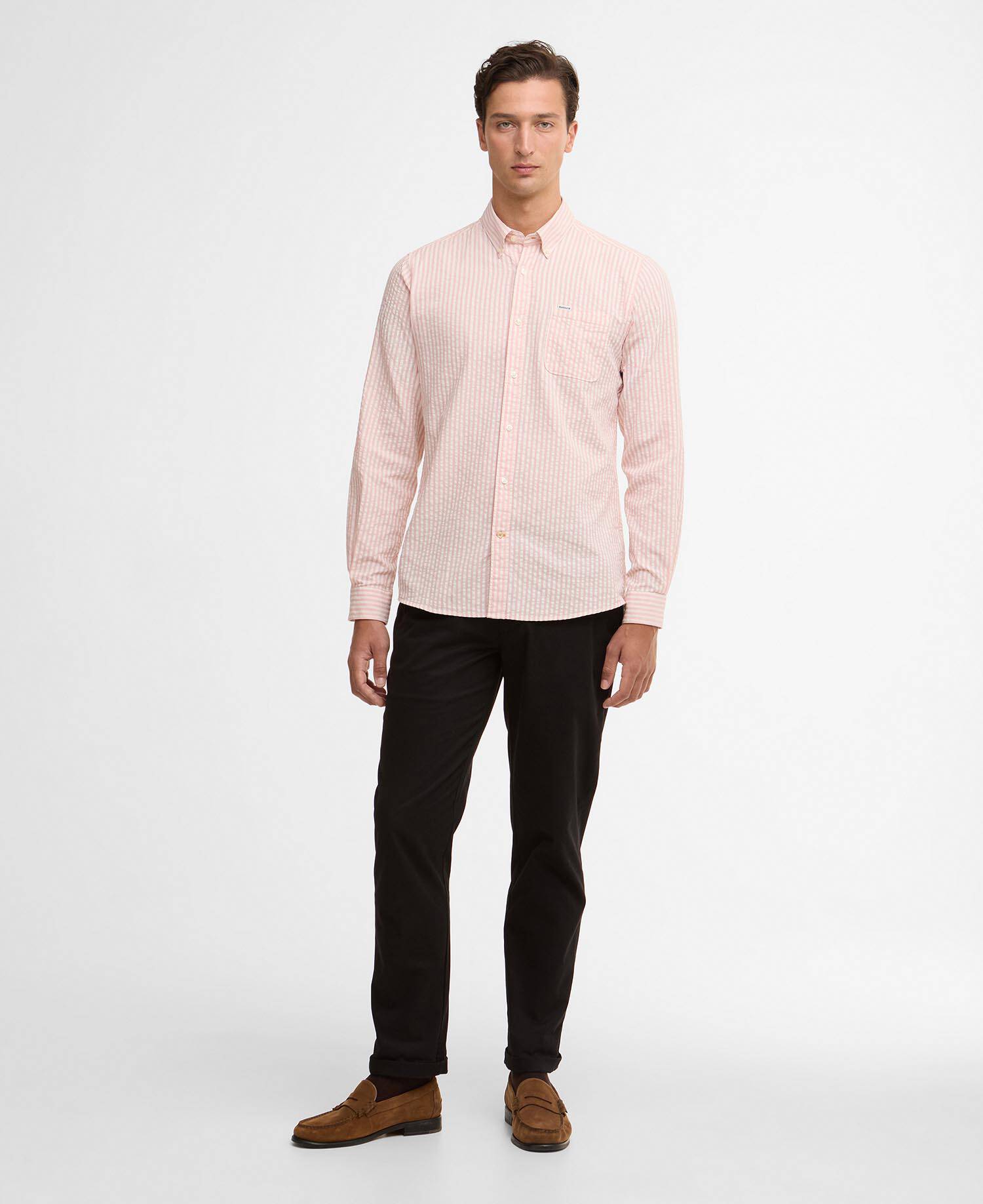 Cresswell Seersucker Tailored Long-Sleeved Shirt Mineral Pink image number 1