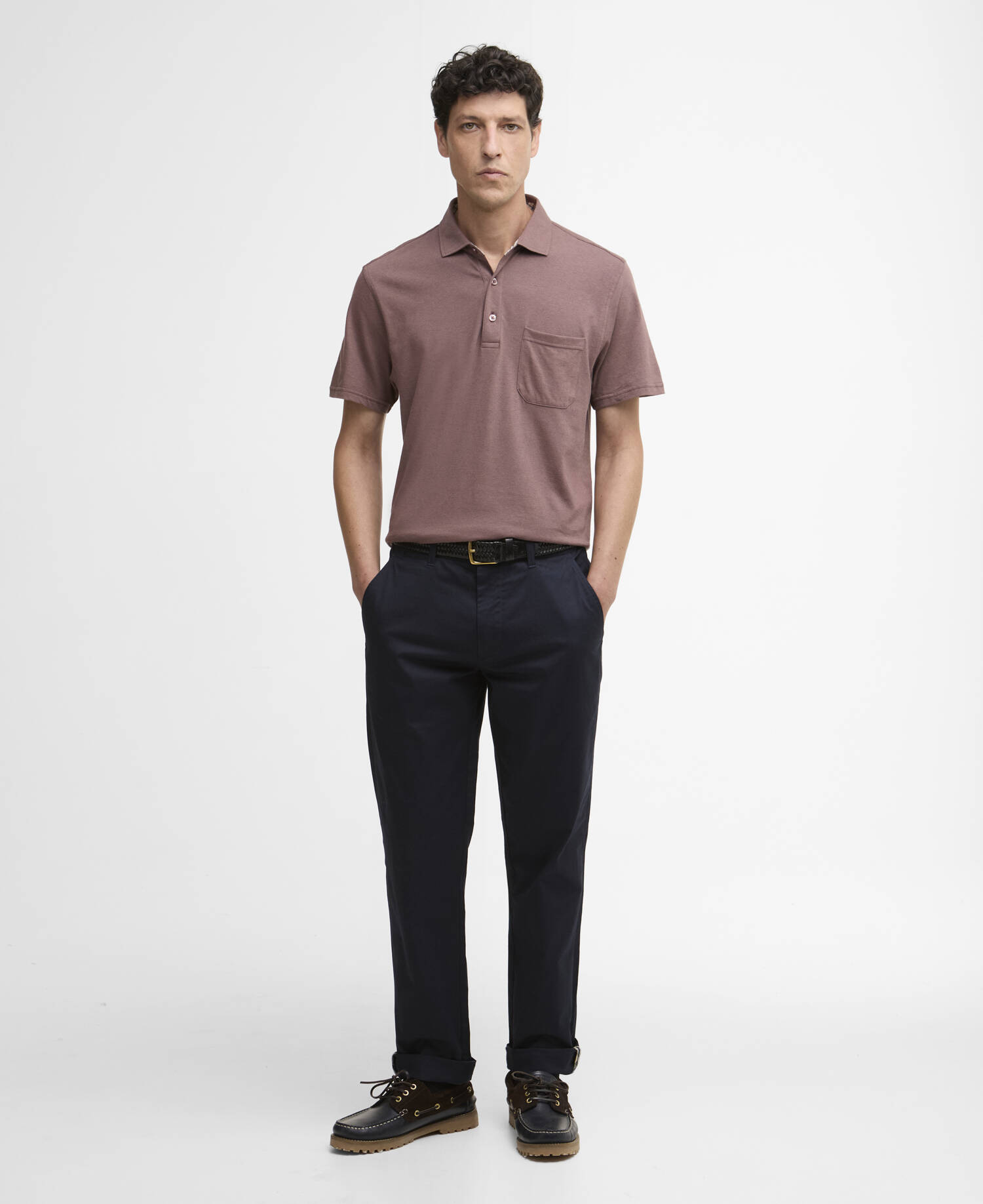 Steventon Linen Blend Tailored Polo Shirt Peppercorn image number 1