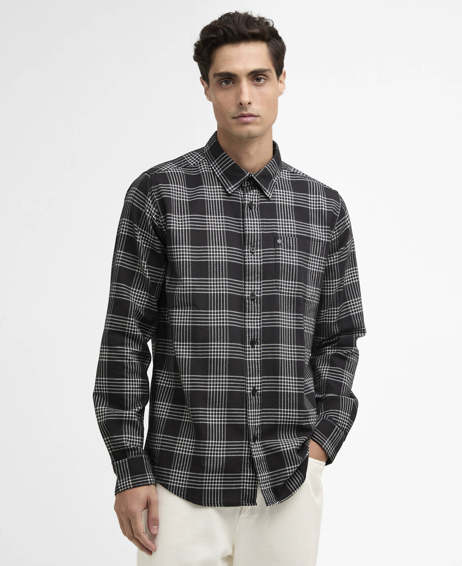 Heanes Waffle Check Long-Sleeved Shirt Black image number 0