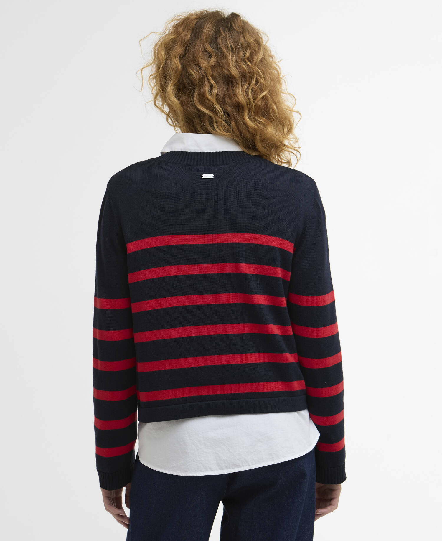 Fern Striped Crew Neck Jumper Navy/Poppy Red image number 2