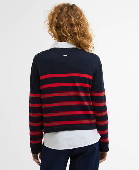 Fern Striped Crew Neck Jumper Navy/Poppy Red