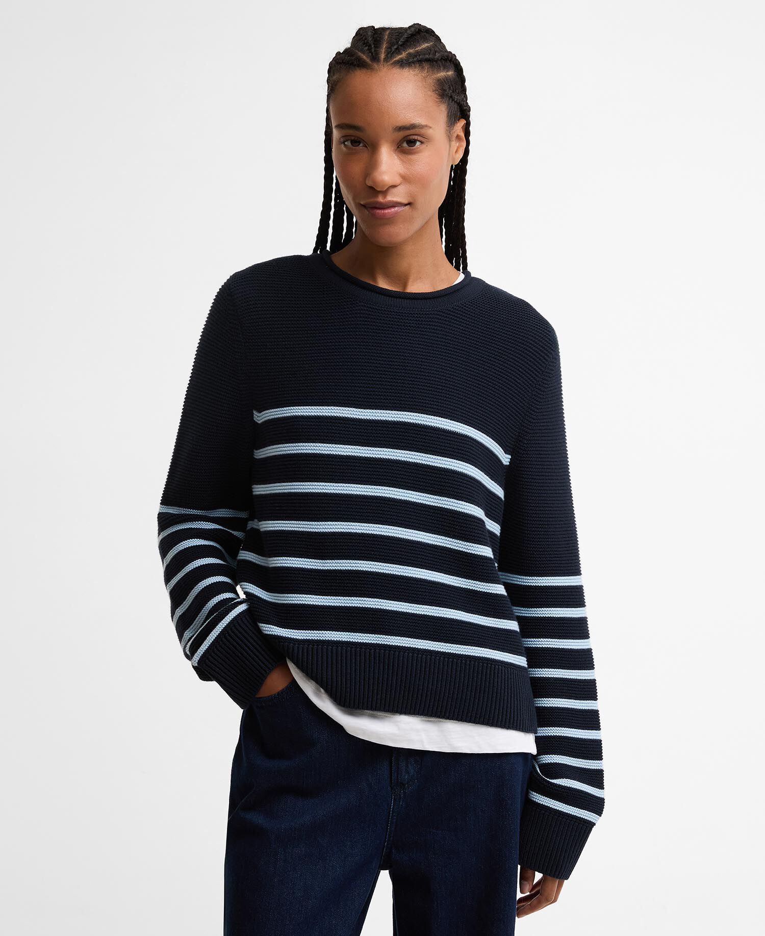 Hinton Striped Crew Neck Jumper Dark Navy Stripe