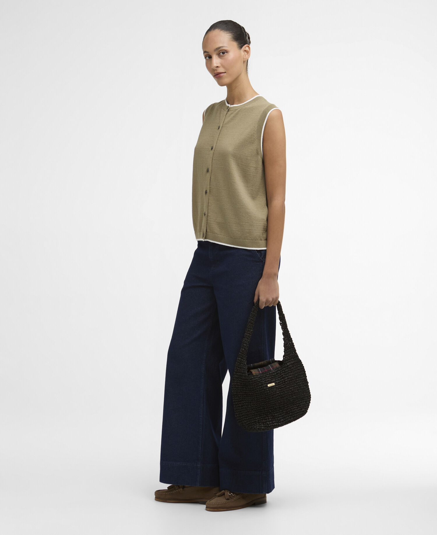 Maia Knitted Vest Bleached Olive/Cloud