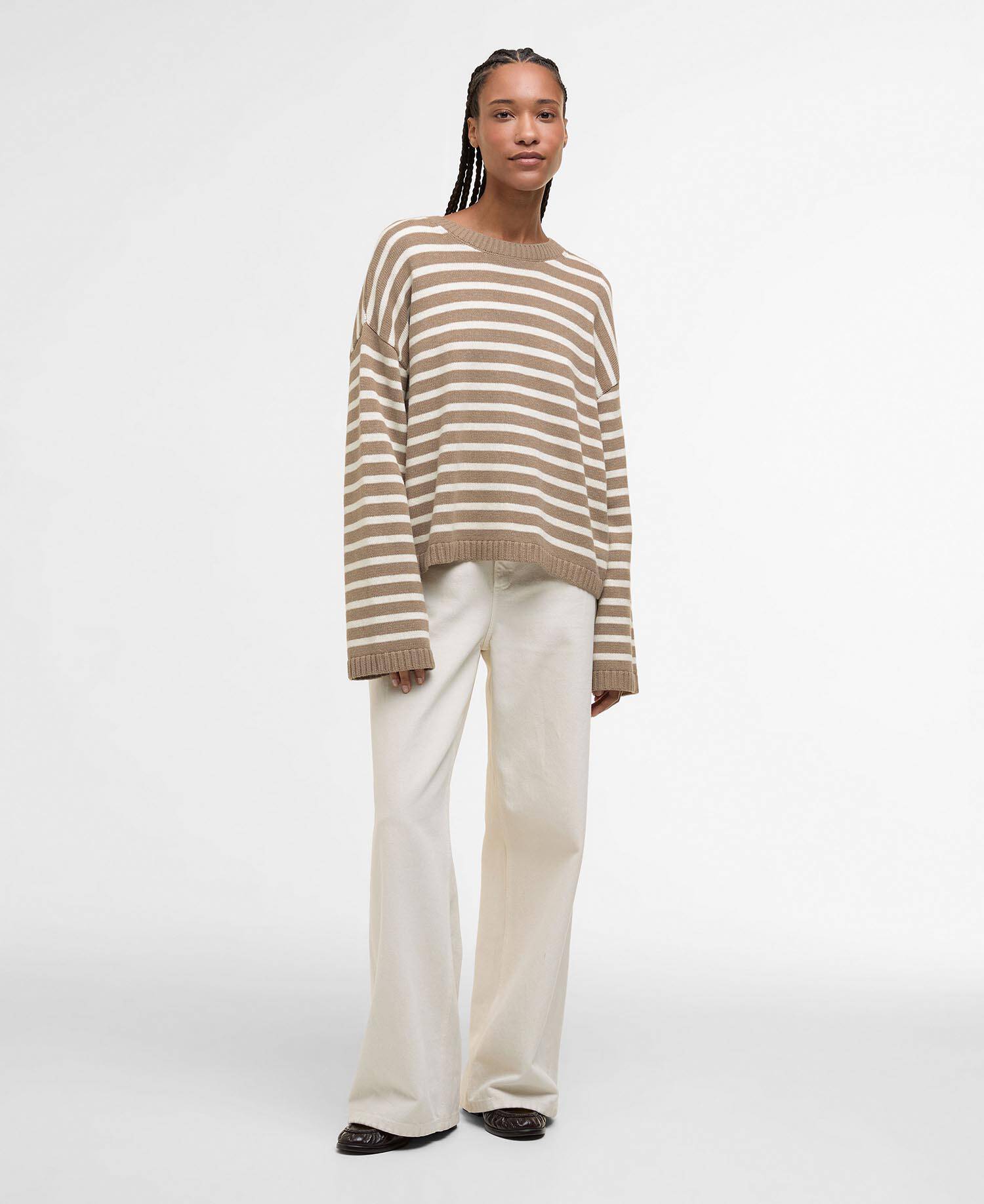 Rosie Knitted Jumper Fawn/Ecru Stripe image number 1
