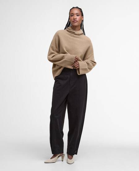Evette Oversized Knitted Hoodie Military Brown