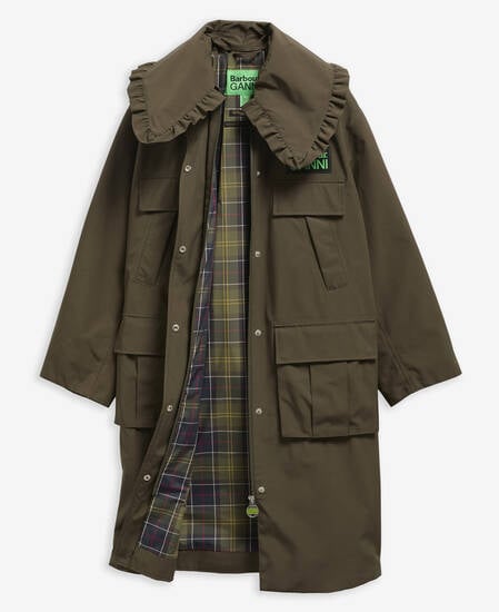 Barbour x GANNI Waterproof Parka Jacket Olive/Classic Tartan