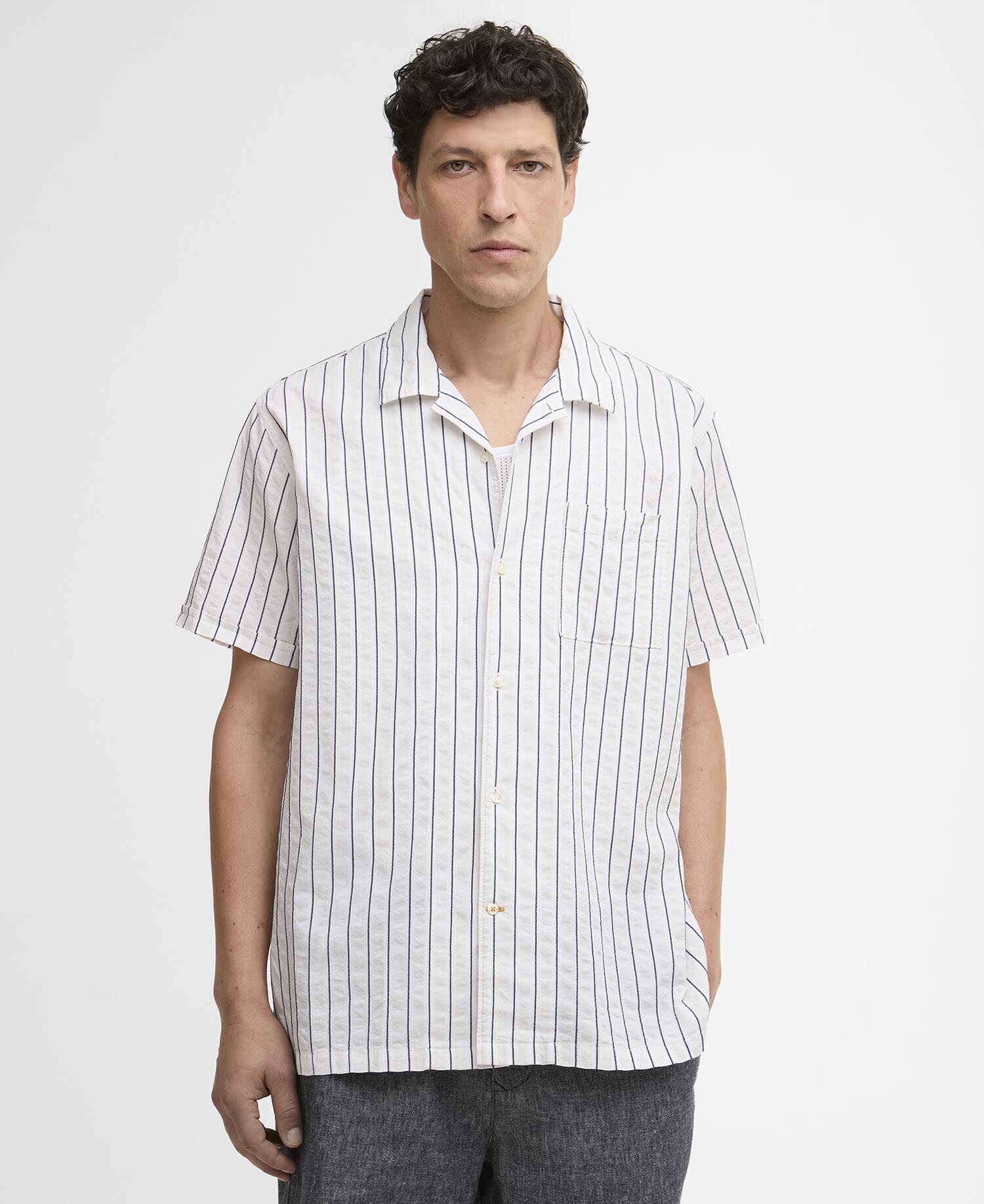 Park Seersucker Striped Short-Sleeved Shirt Whisper White
