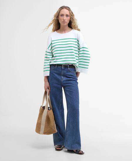 Kayleigh Striped Crew Neck Jumper Cloud/Kelly Green
