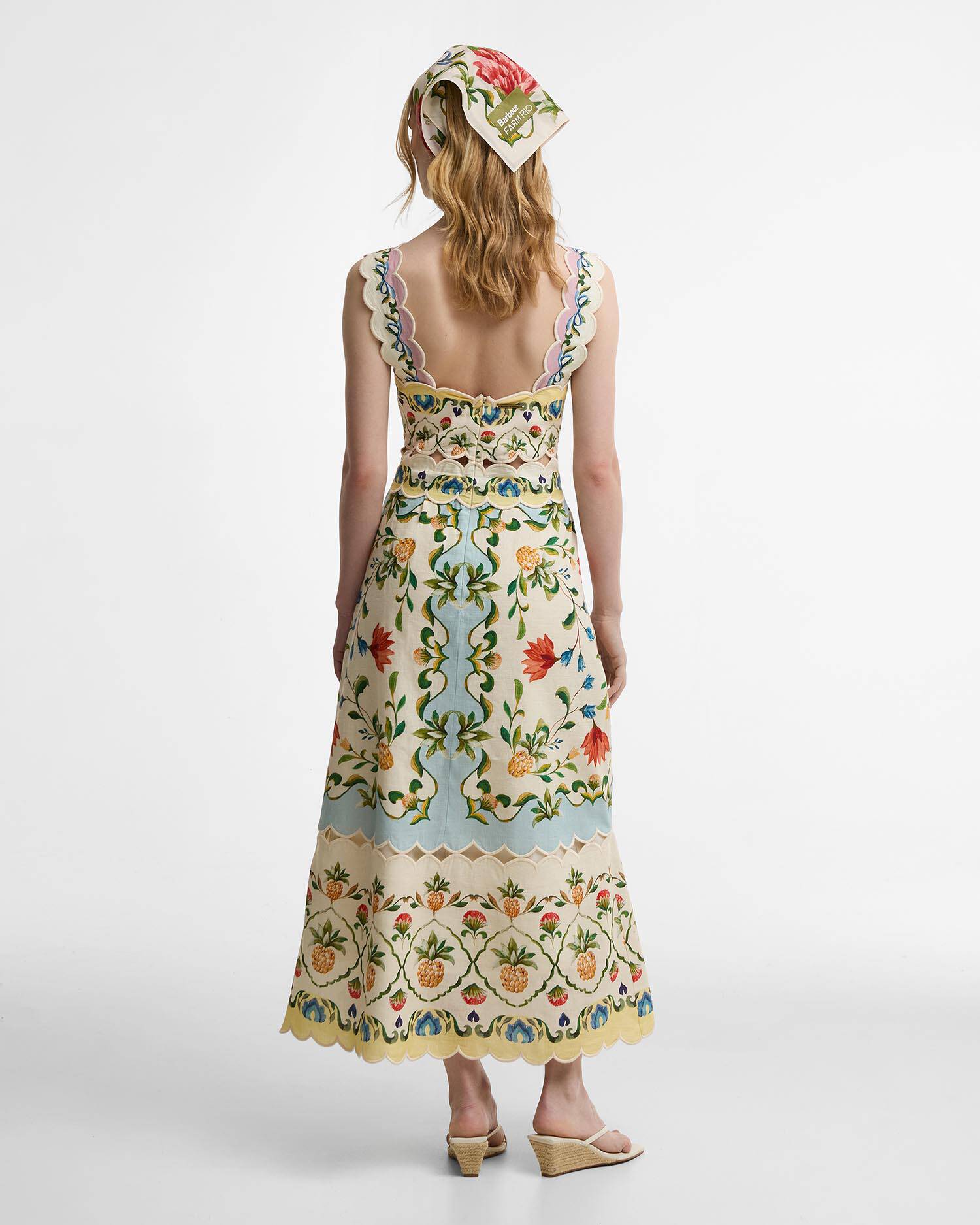 Barbour FARM Rio Petal Midi Dress Cream Spring Petal Flower Print image number 2