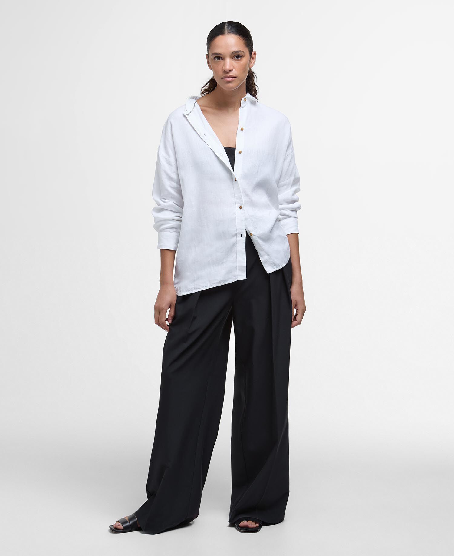 Hampton Relaxed Linen Shirt White/Safari Dress Tartan