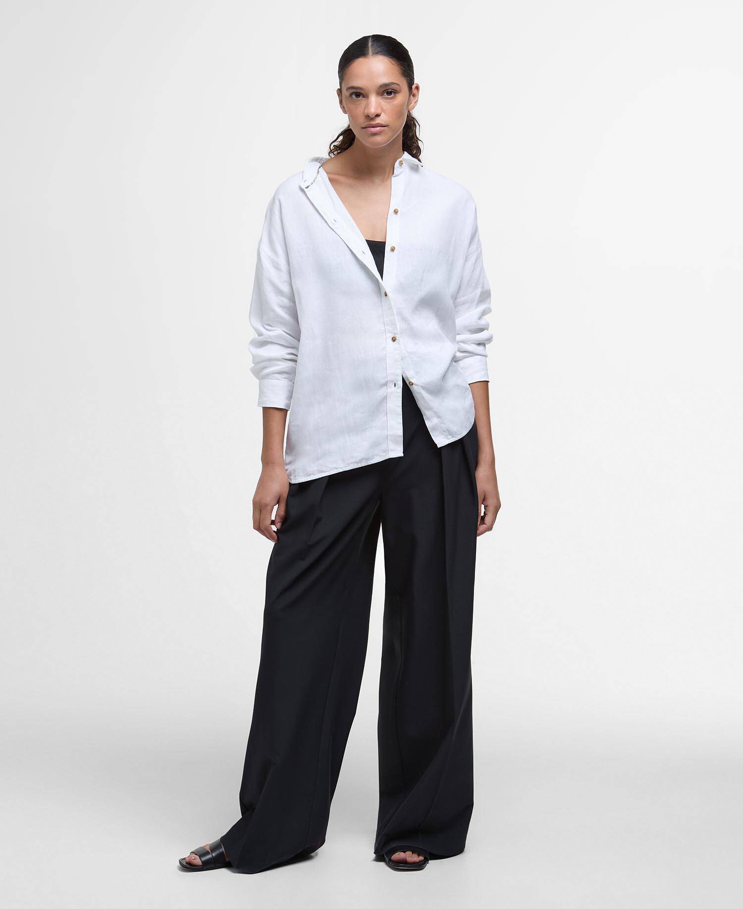 Hampton Relaxed Linen Shirt White/Safari Dress Tartan image number 1