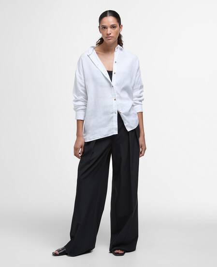 Hampton Relaxed Linen Shirt White/Safari Dress Tartan