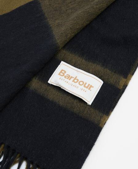 Sciarpa con motivo tartan in lana d’agnello Maxine Black/Olive