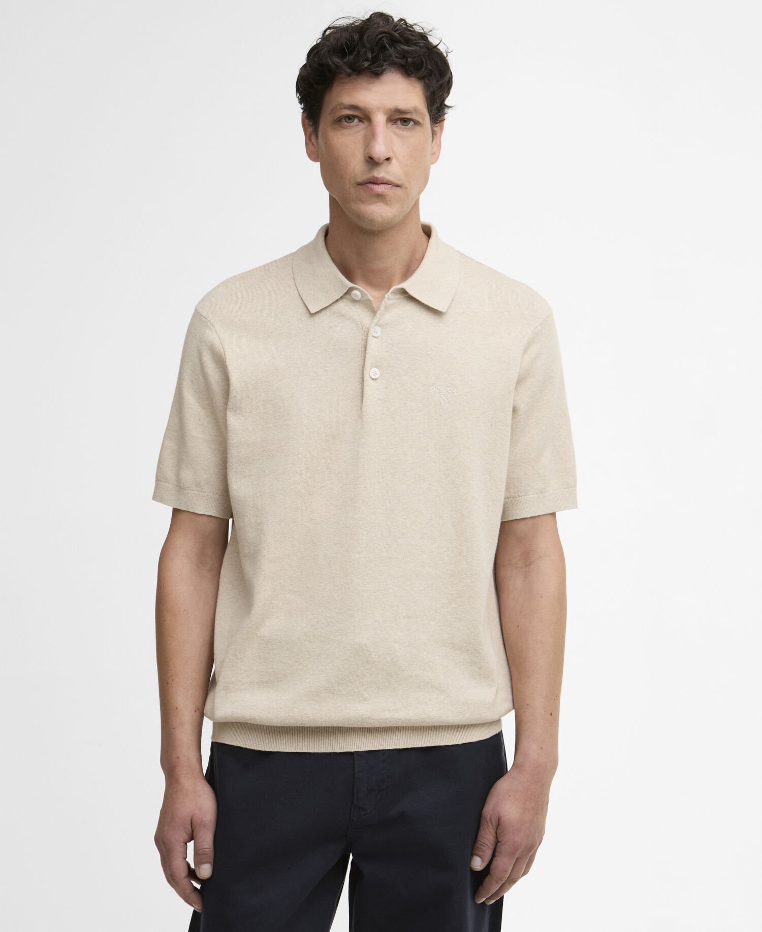 Muston Linen-Blend Knitted Polo Shirt Washed Stone