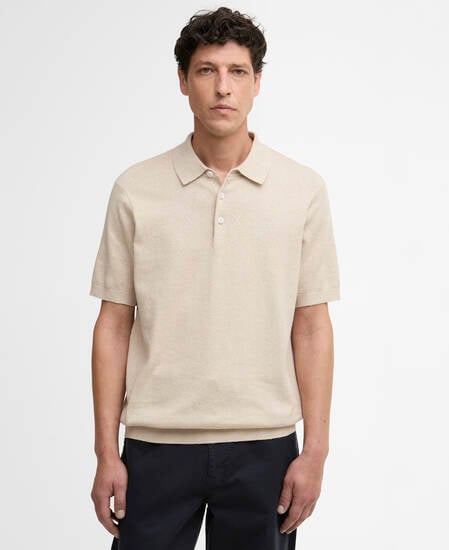 Muston Linen-Blend Knitted Polo Shirt Washed Stone