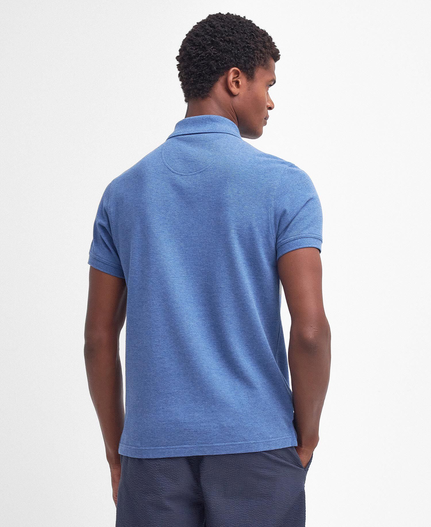 Tartan Pique Polo Shirt Dark Chambray Marl