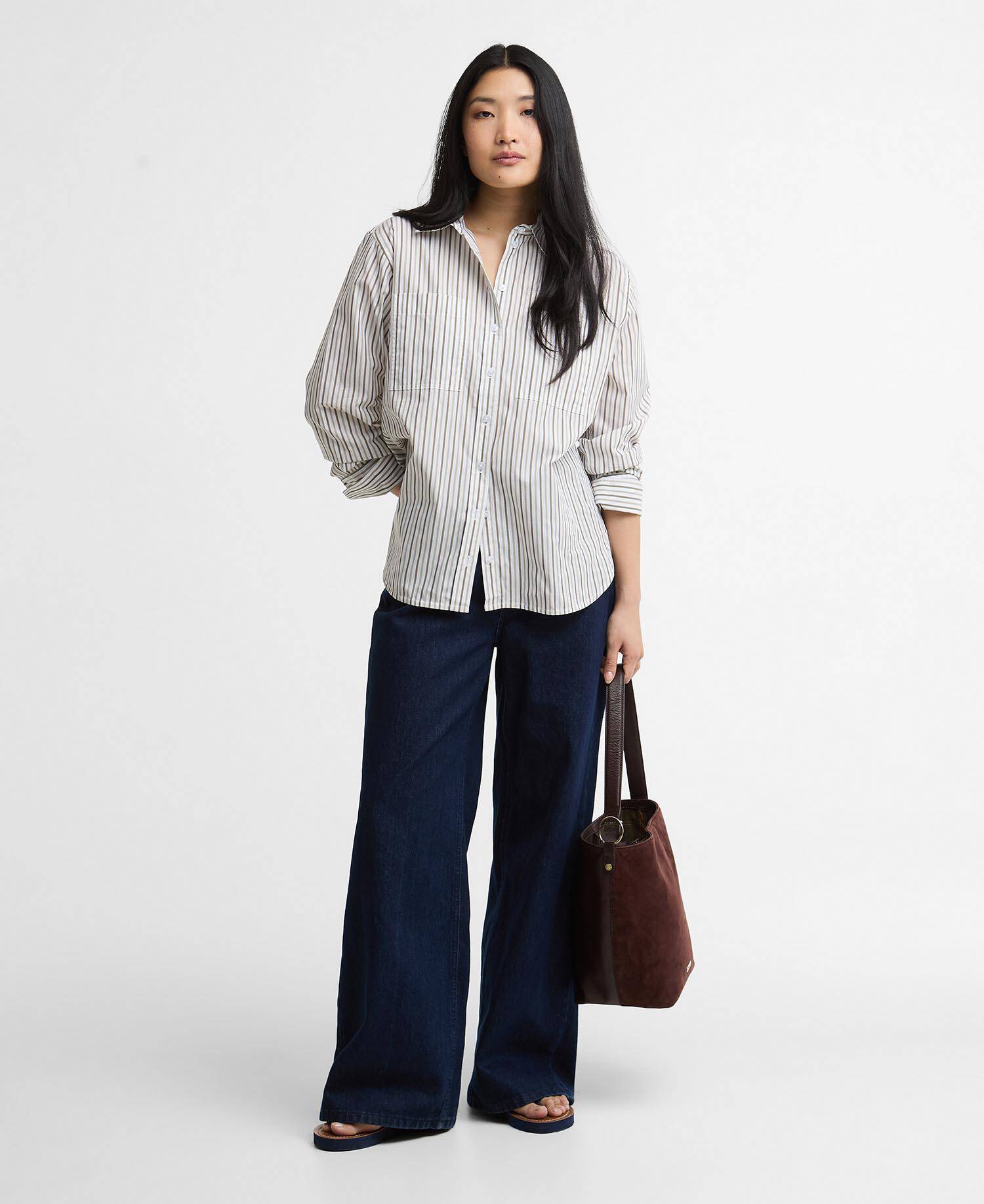 Fawley Striped Relaxed Long-Sleeved Shirt Dusky Green/Light Sand Stripe image number 1