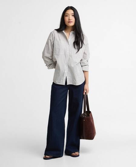 Fawley Striped Relaxed Long-Sleeved Shirt Dusky Green/Light Sand Stripe