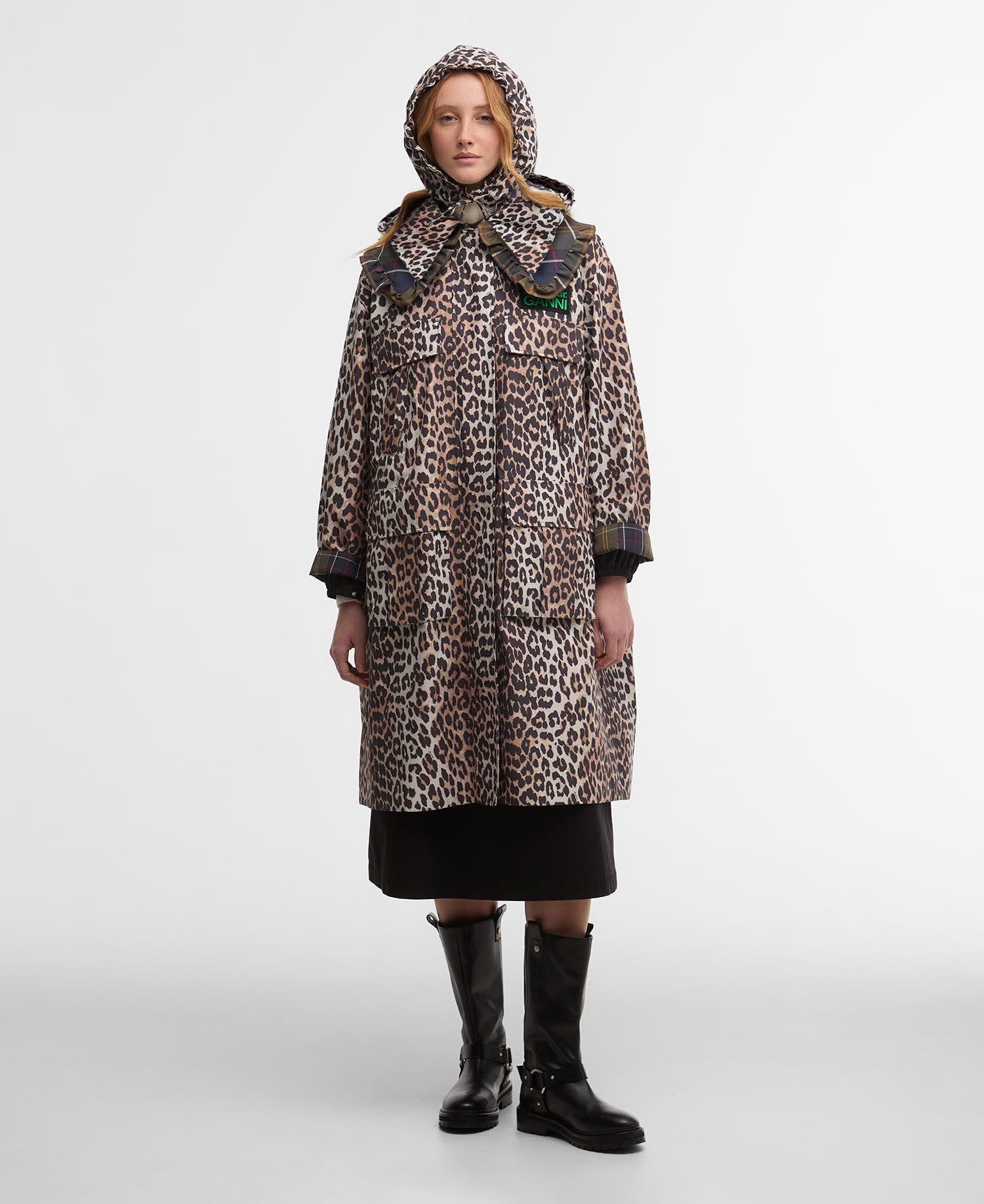Barbour x GANNI Leopard Print Waterproof Parka Jacket Ganni Leopard Print