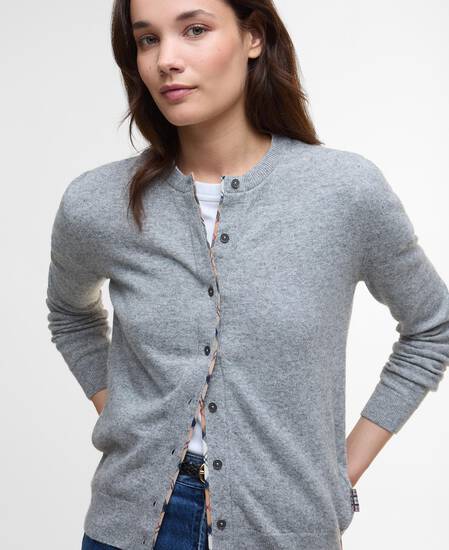 Pendle Cardigan Grey Marl/Hessian Tartan