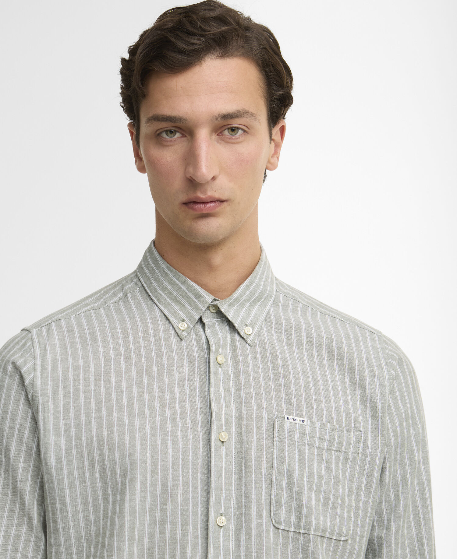 Nelson Striped Long-Sleeved Tailored Shirt Bleached Olive