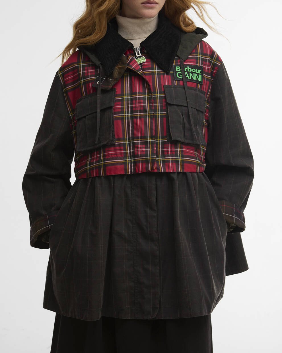 Barbour x GANNI Tartan Peplum Waxed Jacket