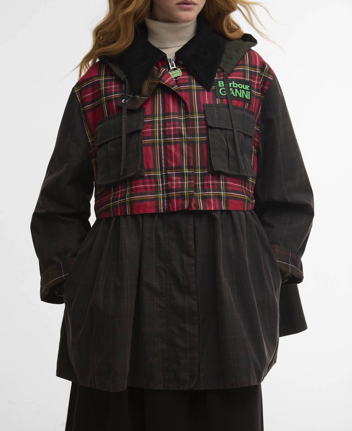 Barbour x GANNI Tartan Peplum Waxed Jacket image number 6